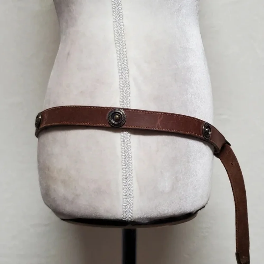 Unisex Vintage Joan & David Brown Leather Copper Stud Pointed Buckle Belt
